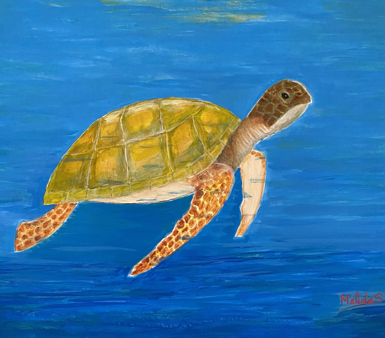 ORIGINAL SEA TURTLE Painting, Underwater Marine Life Art Ocean Animal Gift 9X12