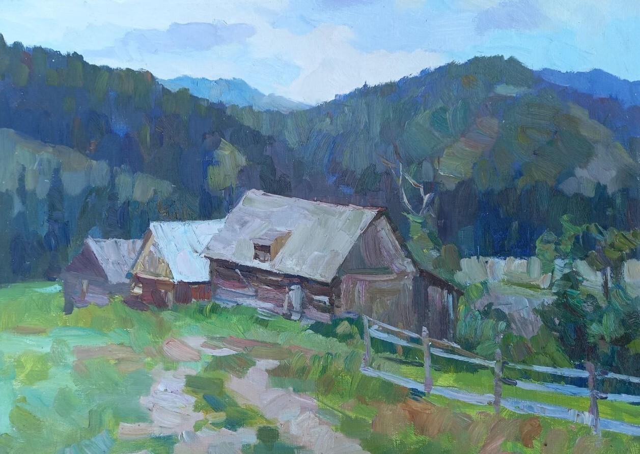 Oil painting Bukovel Landscape Ukrainian painter Canvas original decor art