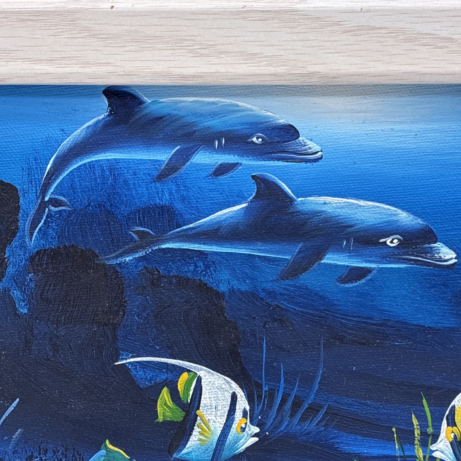 Original Framed Signed Acrylic Dolphin Sea Life Painting Ocean Reed Sign Taylor