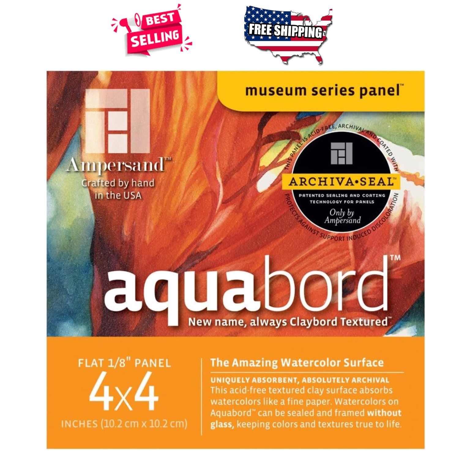 Watercolor Painting Panel 4×4 Inch Aquabord 1/8 Flat Profile Pack of 4 Boards