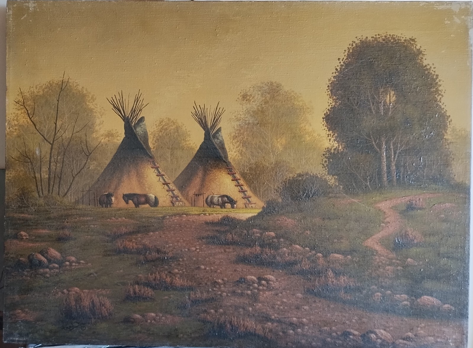 «Morning Camp» by Fred Duran Tepees Teepees Tipis Tents? 18×24 Original Oil