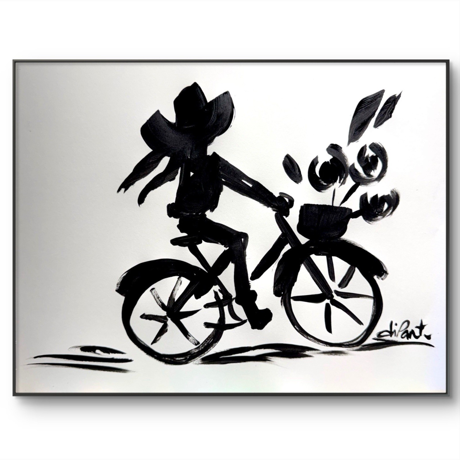 Bicycle Silhouette Original Art 14×11 Paper Monochrome Abstract Fine Art