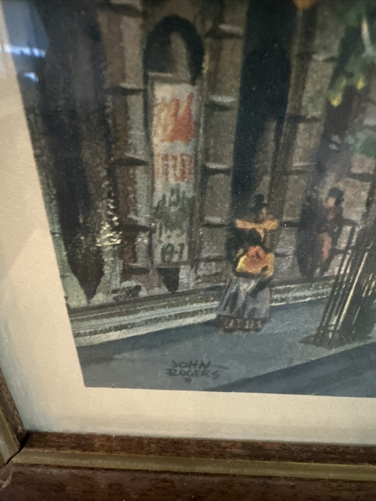 Vintage FRAMED John Rogers Print New Orleans Watercolor LITHO 12×15