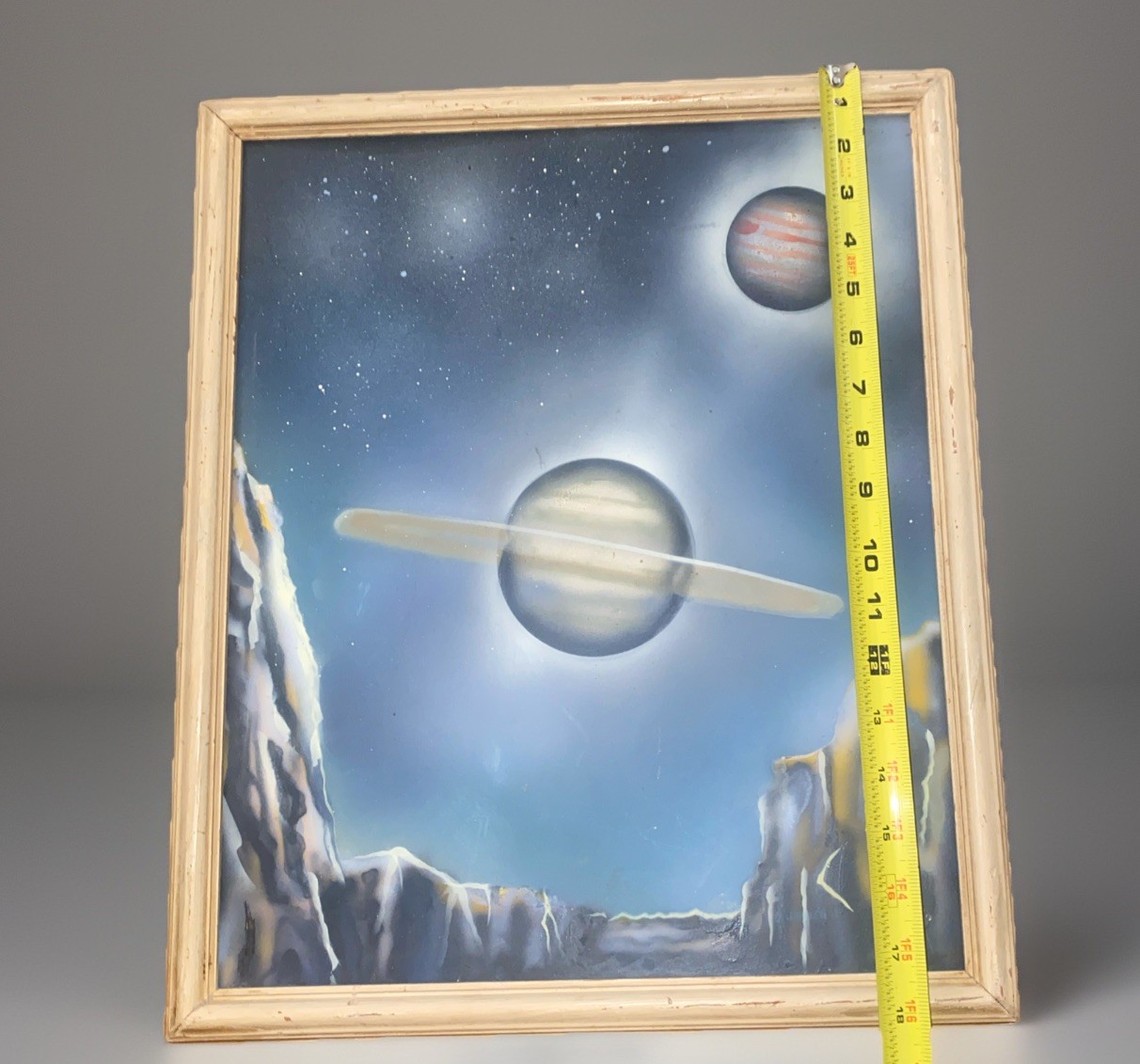 Original Vntg 1960’s Airbrushed Space Cosmic Planet Painting 18.5” X 15.5”