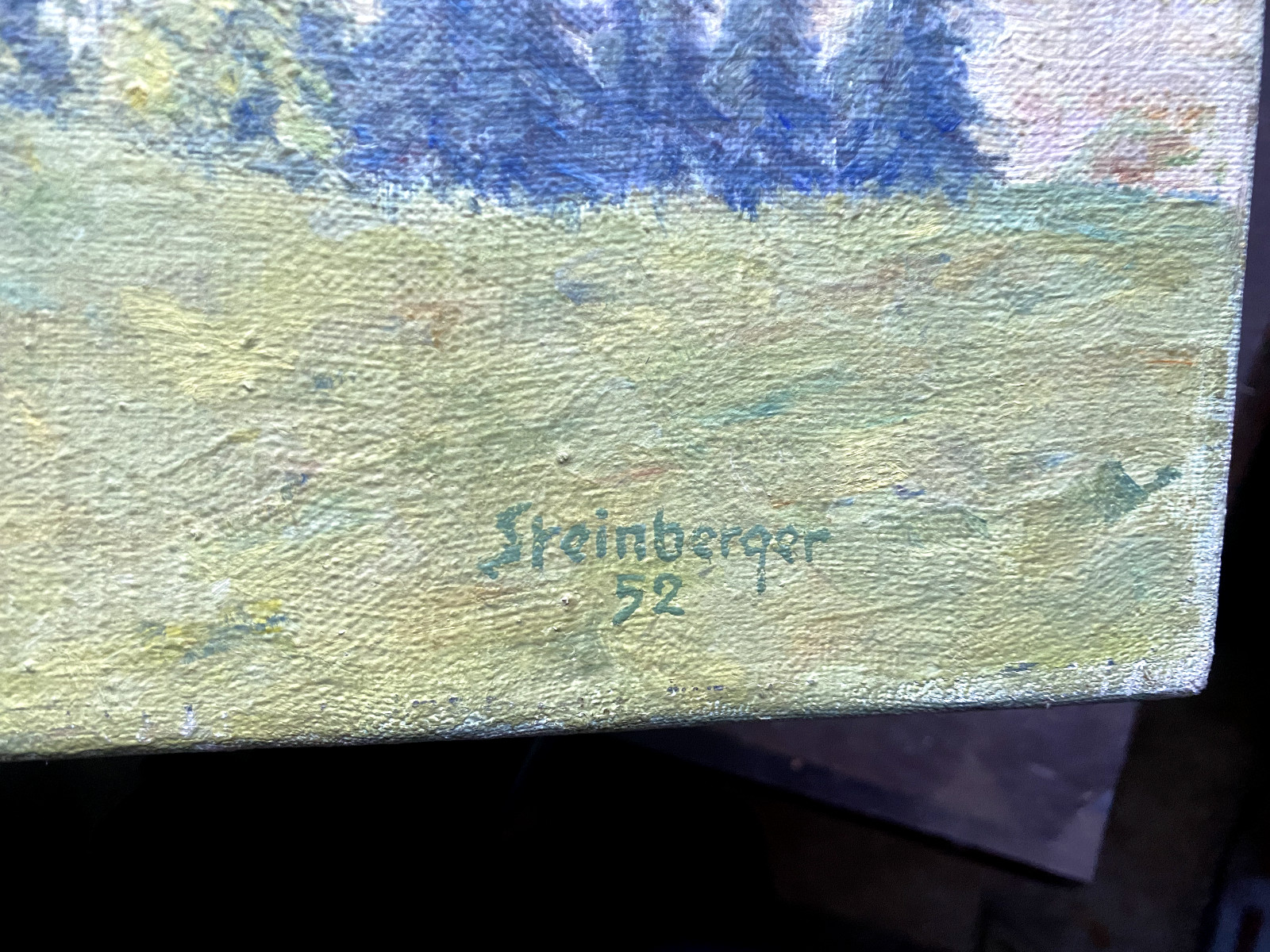::OIL PAINTING LANDSCAPE VERSO PROF. STEINBERGER ALPS ANTIQUE NATURE MOUNTAINS SKY
