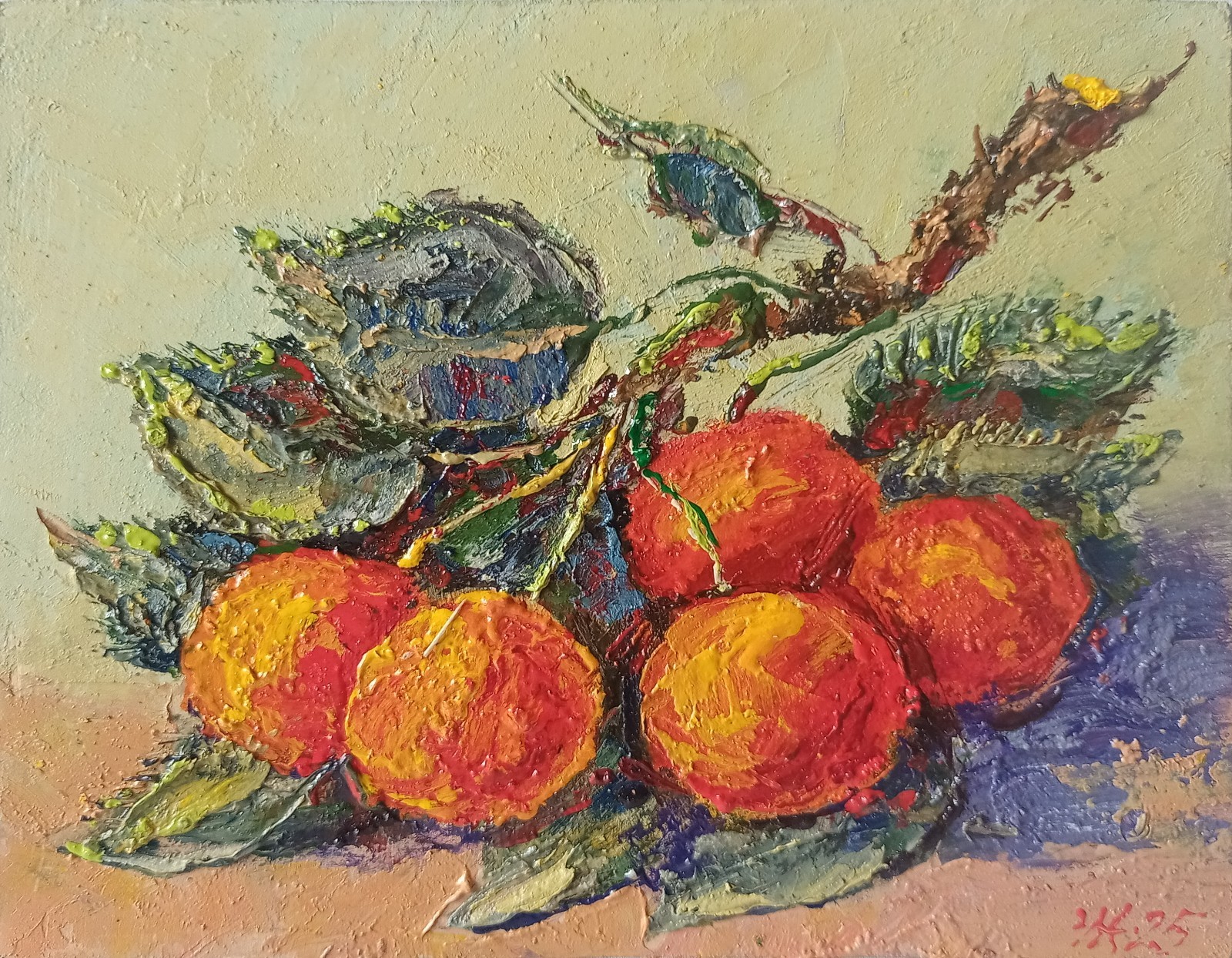 Cherries Impasto Painting Original Art Impression Oil Painting 6.1 x 7.8 in