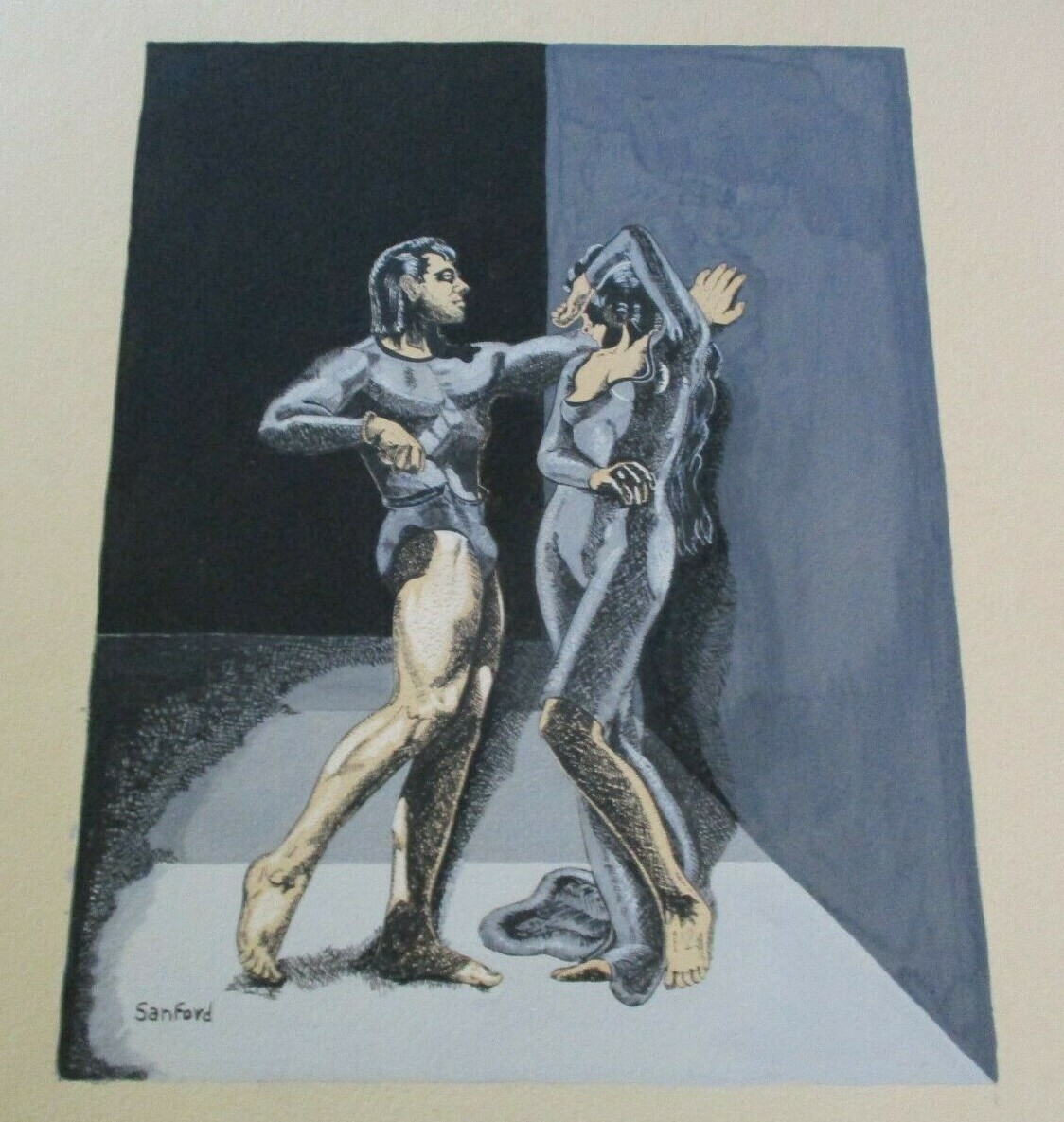 VINTAGE PAINTING BY SANDFORD 1940’S PORTRAIT DANCE THEATRE ACTOR ROMANTIC DRAMA