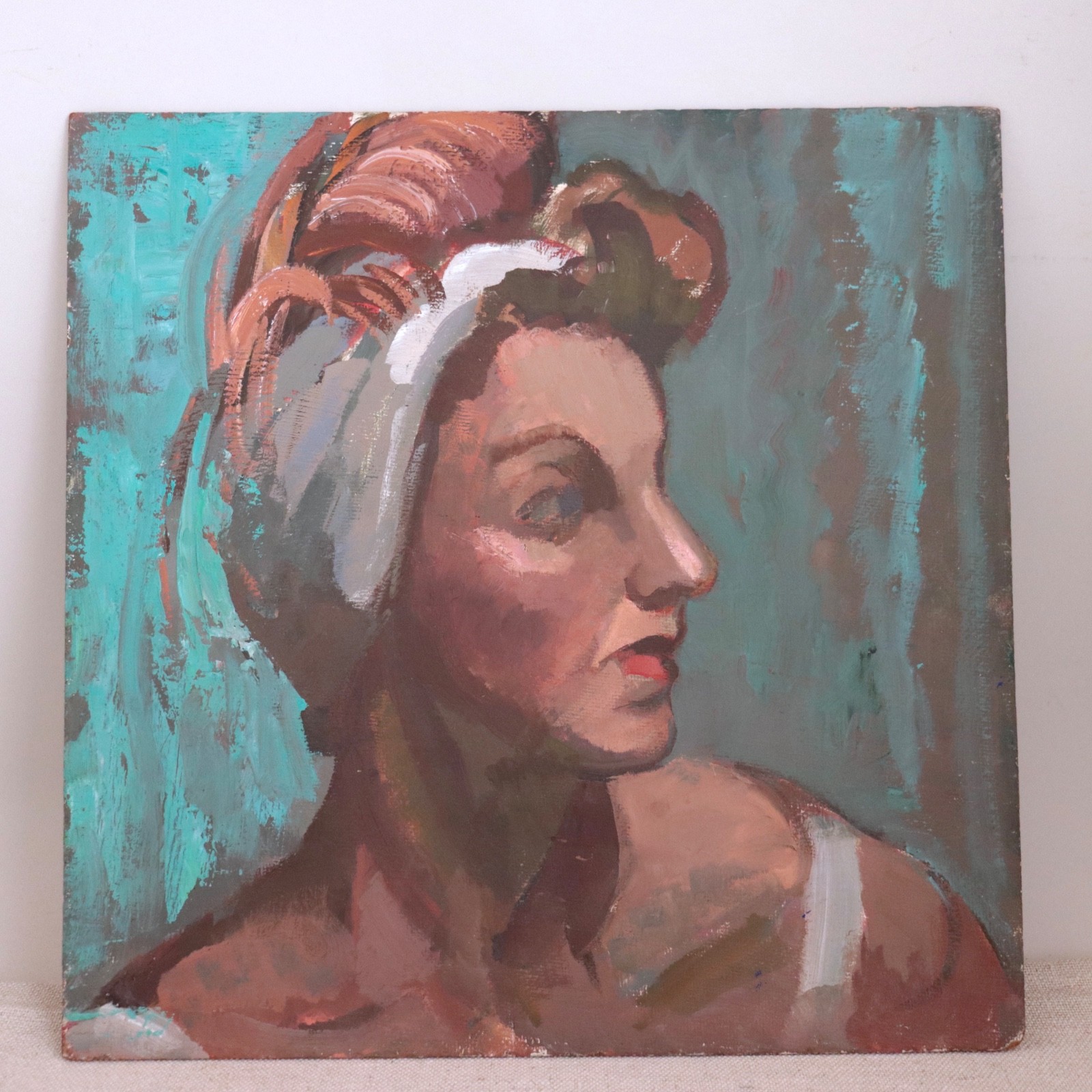 1960s Grace Libby Vollmer Orig Painting Woman Portrait Santa Barbara California