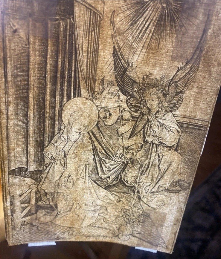 Martin Schongauer The Annunciation Old Master Engraving British Museum Stamp