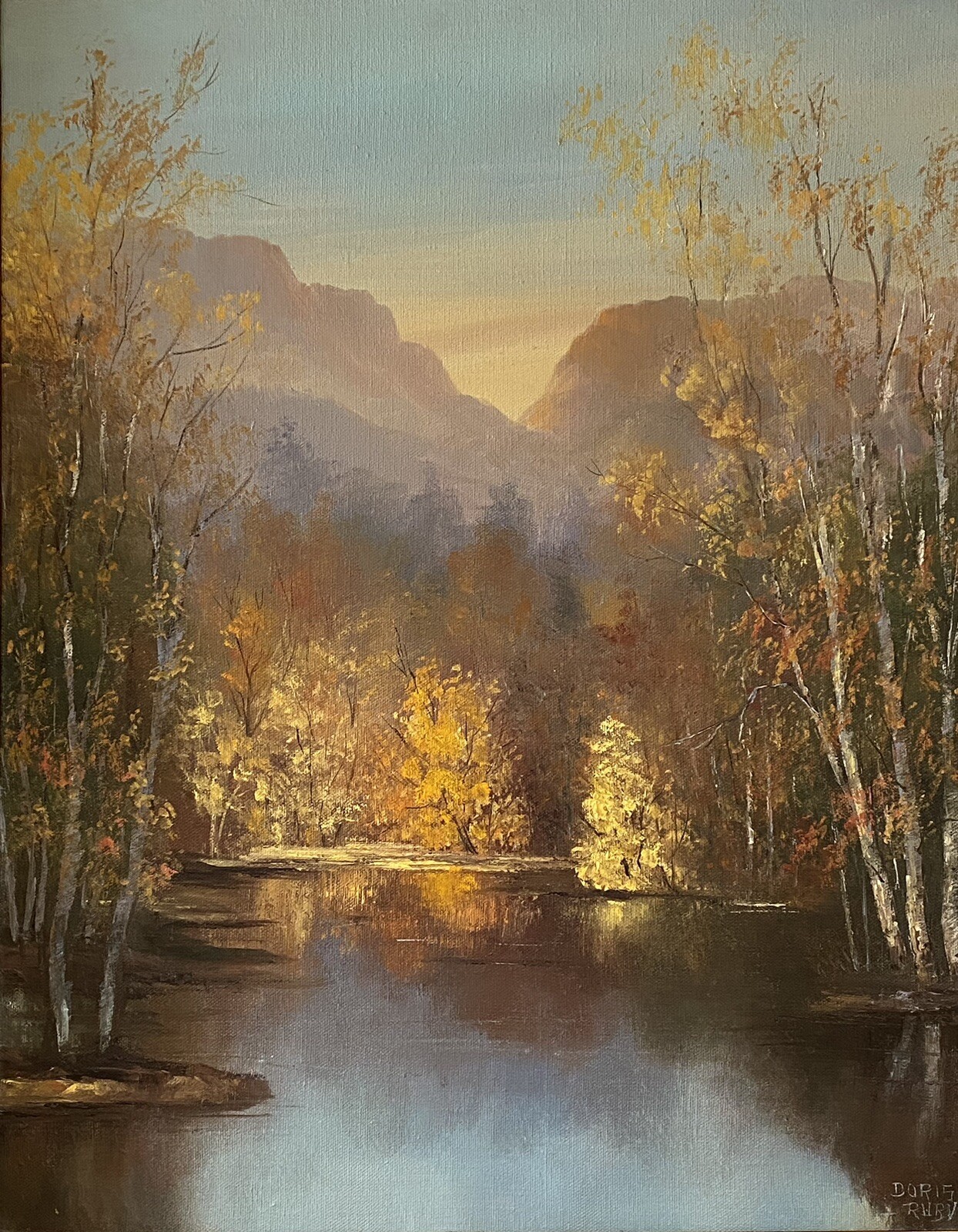 Lot! Doris Ruby California VTG Sunset Mountain River American Landscape Painting