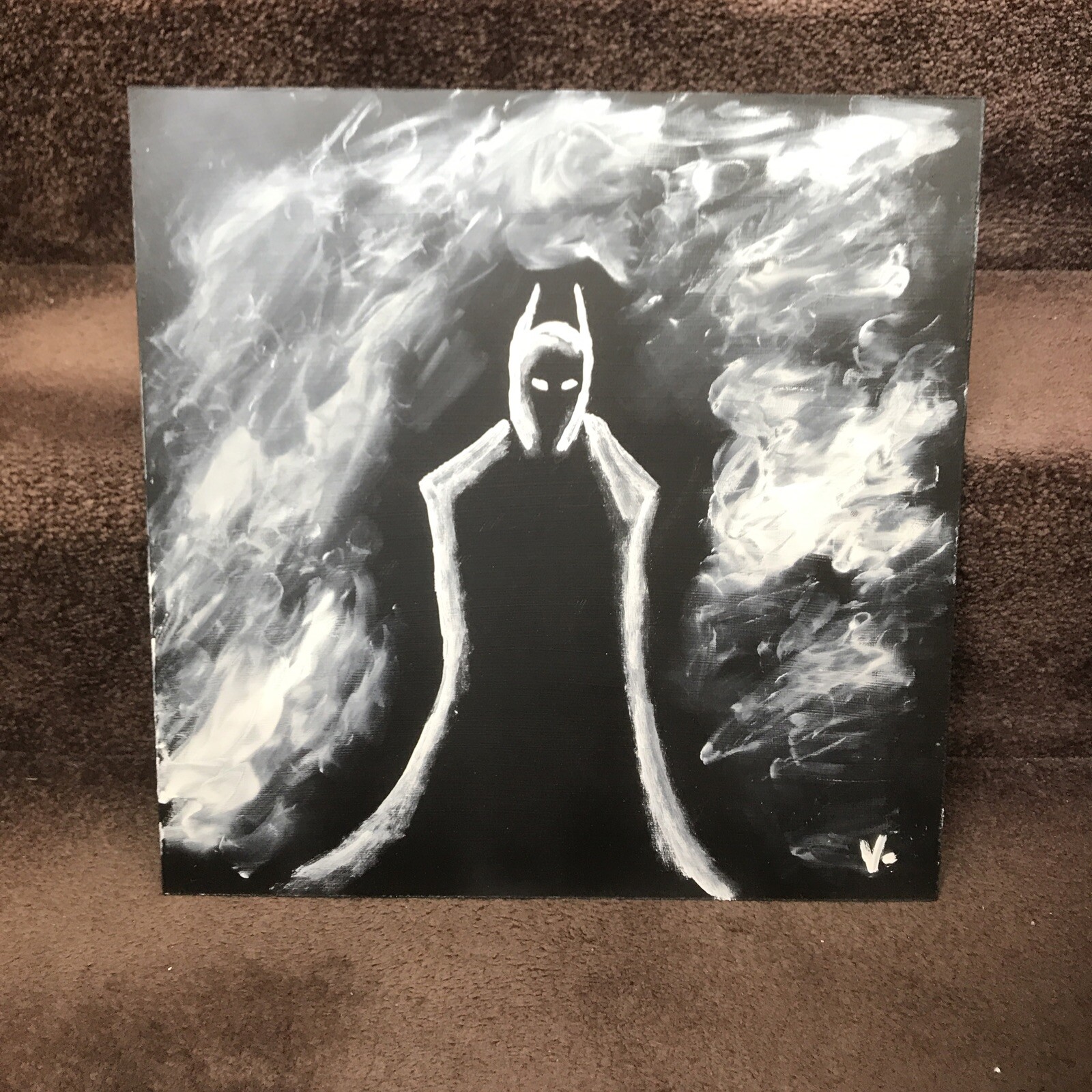 Batman Dark Knight black white Original Painting 15×15 Masonite Superhero Art