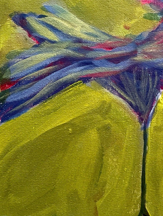 Bold Acrylic Bird Art Vibrant Pink Crested Figure on Green Original 10×10 Signed