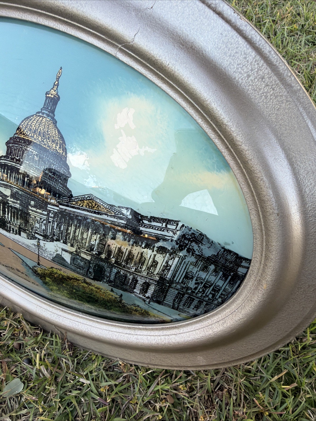 VTG Framed US Capitol Building Washington DC Reverse Painting Convex Glass VGC!