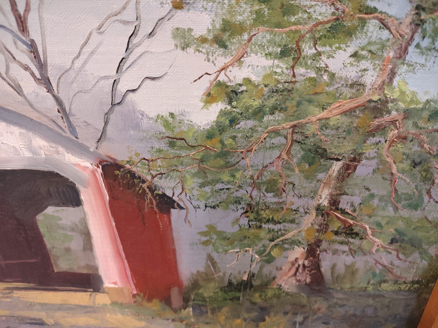 Vintage Original Signed McClure Covered Bridge Oil Painting on Canvas