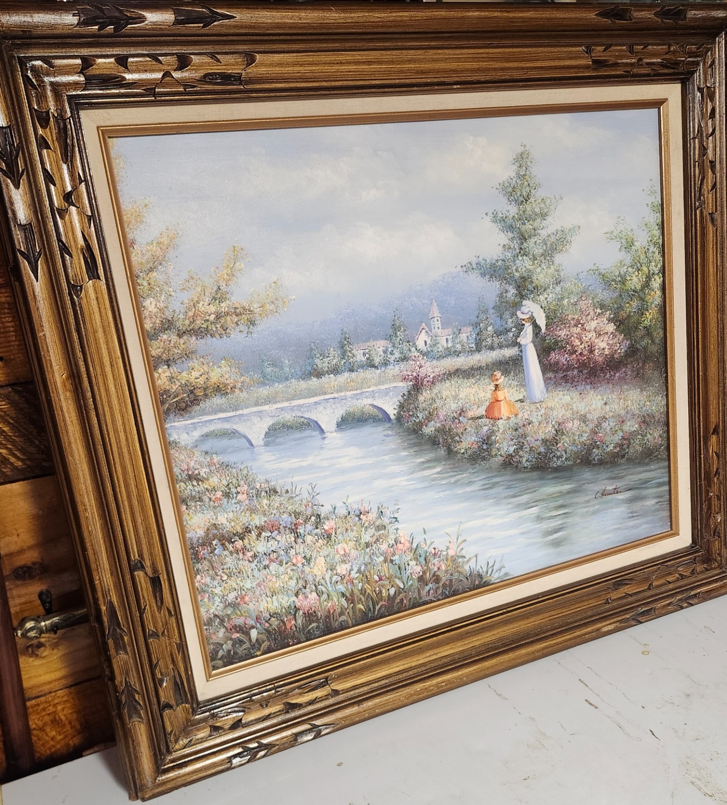 31″x28″ framed C. Hunter Oil Painting on Canvas, Signed