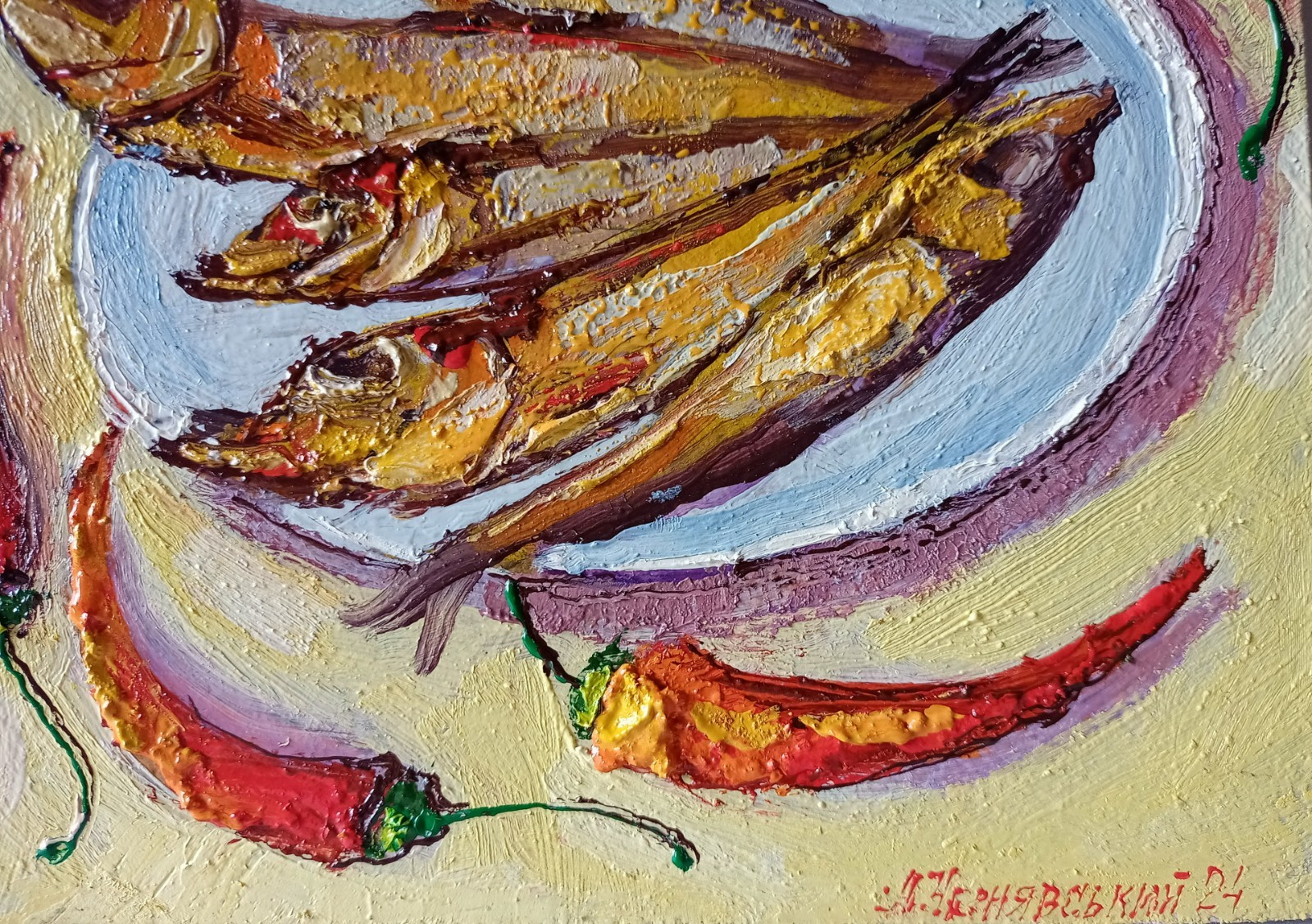 Fish Impasto Painting Original Art Impression Oil Painting 7.8 x 7.8 in