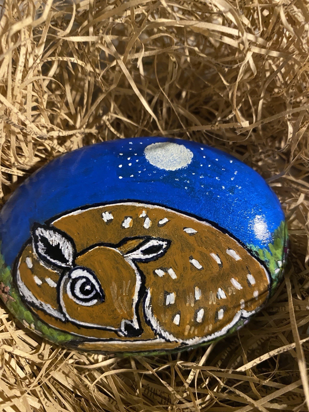 Rock art Handpainted Fawn In The Forest