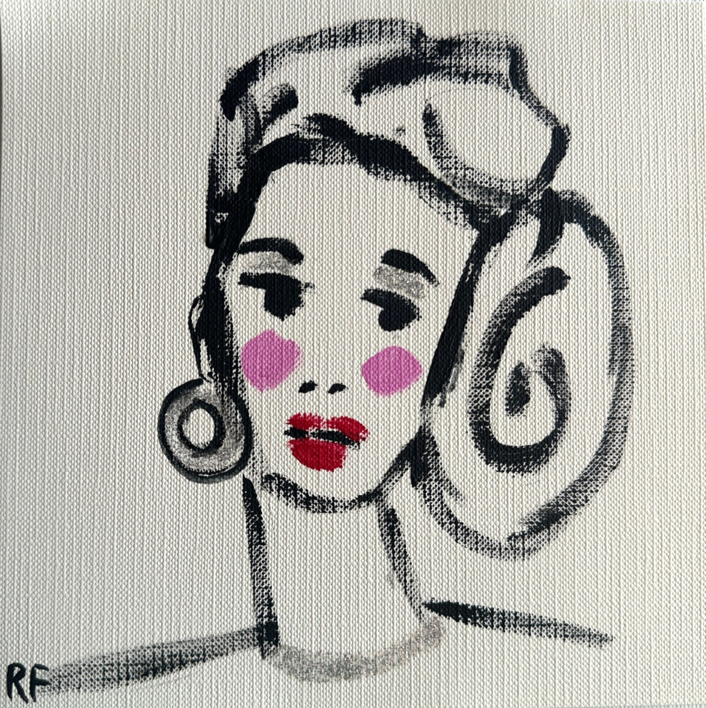 Chignon Chic — Original 6×6 Small Modern Woman Portrait Painting Face Art