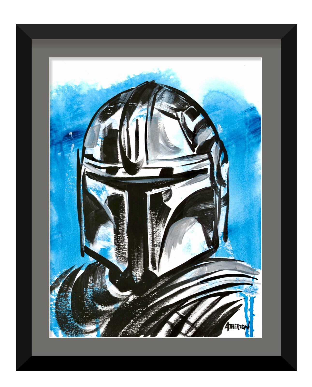 Atherton 9×12 Original Pop Art Character Painting «Blue Mando» hand signed