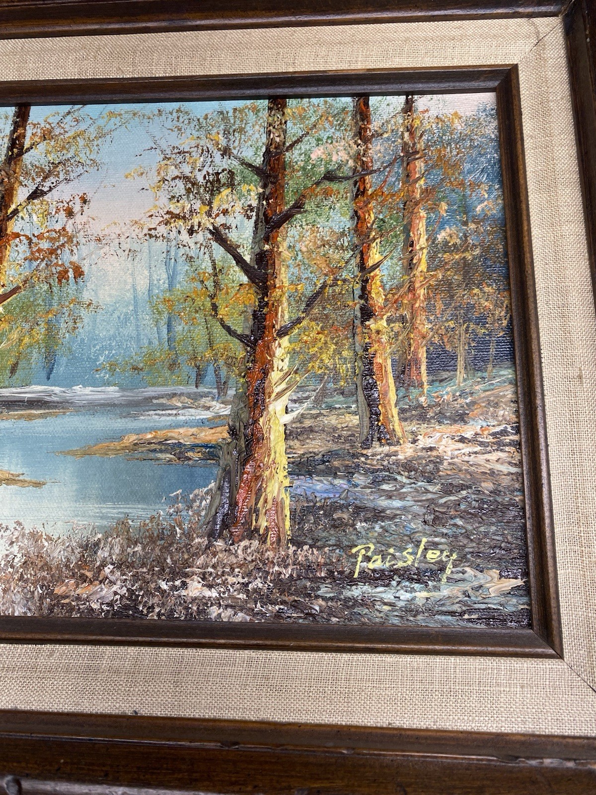 Vintage Framed Landscape Oil Paintings Paisley & Conti Woodland River Art