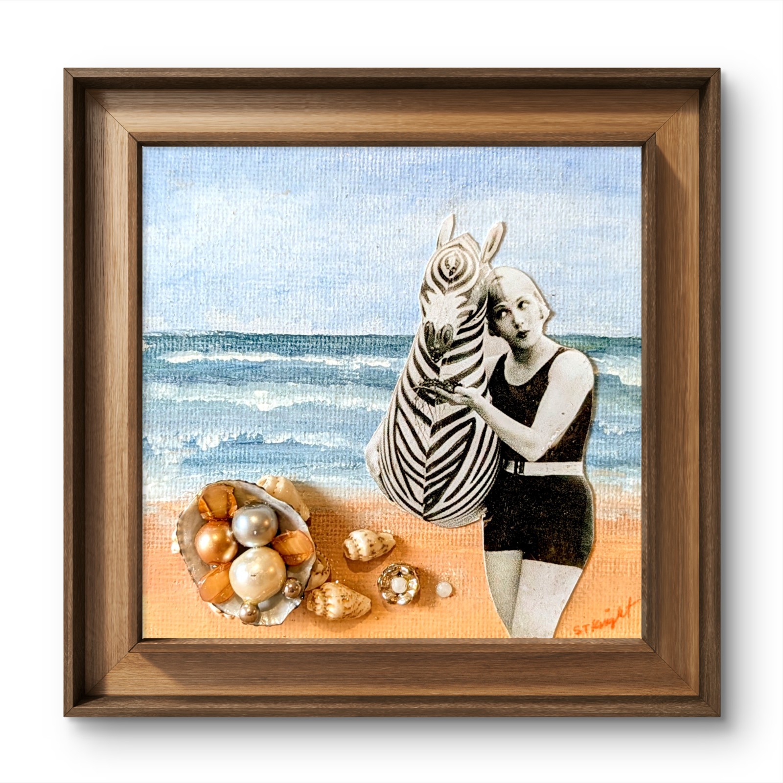 Original Seascape 4×4 Modern Portrait Canvas Mixed Media Signed Home Decor
