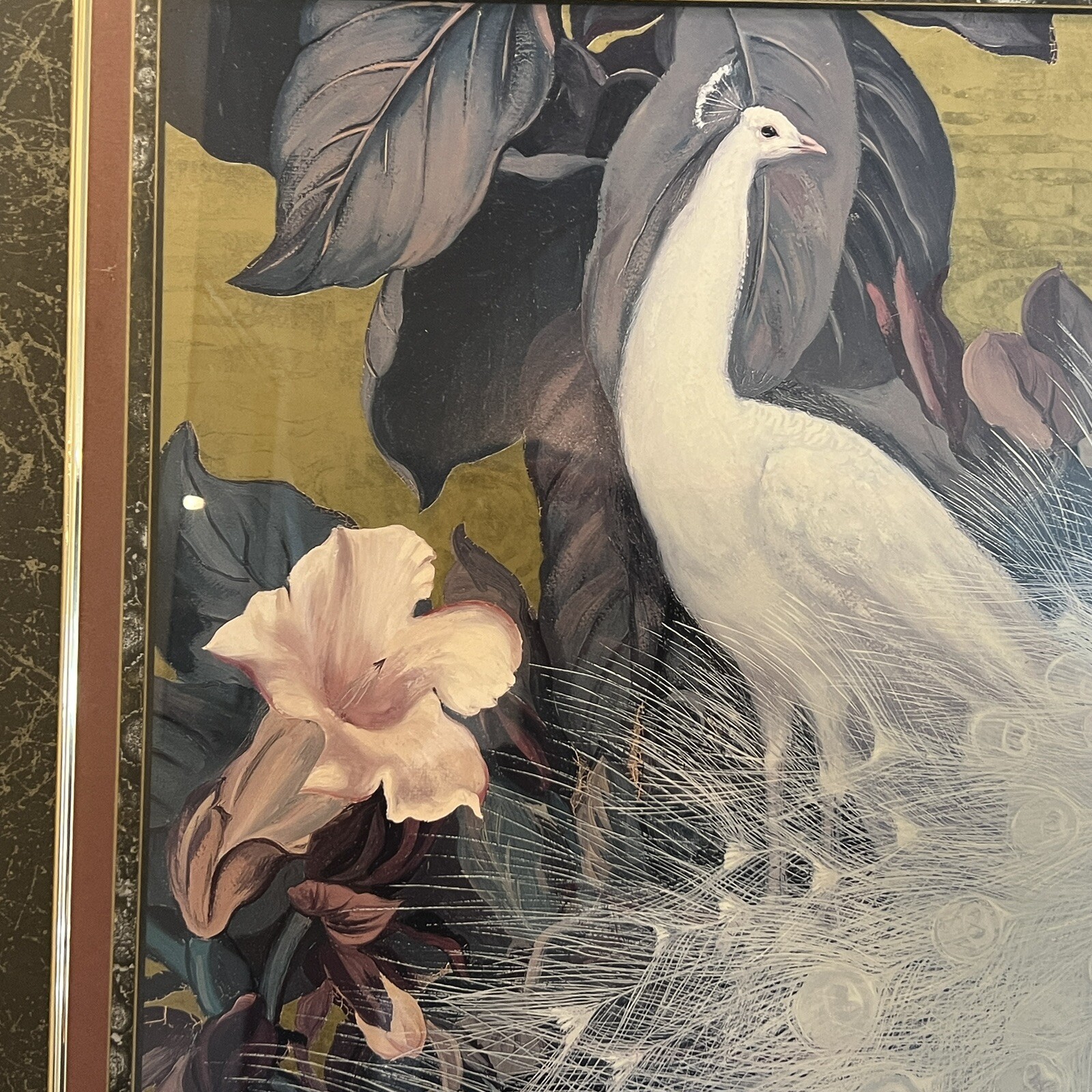 White Peacocks and Flowers Framed Matted Print by Jesse Arms Botke 42″ X 36 3/4″