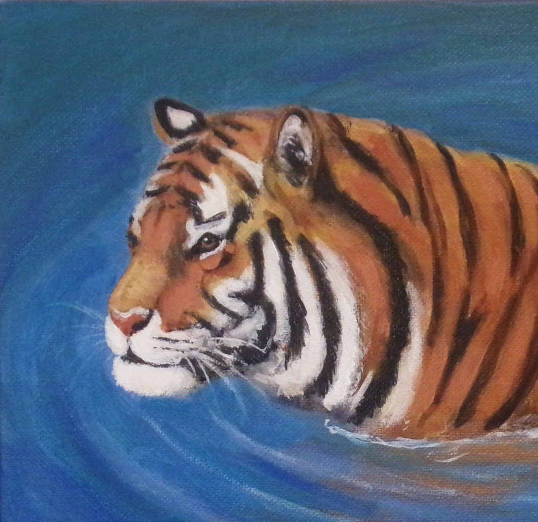 Tiger Original Painting 8×10 Big Cat Wildlife Animal Modern Wall Art