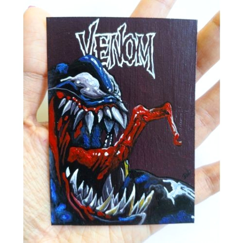 ACEO Original Venom Ordered Pop Art Marvel Hiro Fan Acrylic Hand Painting NEW