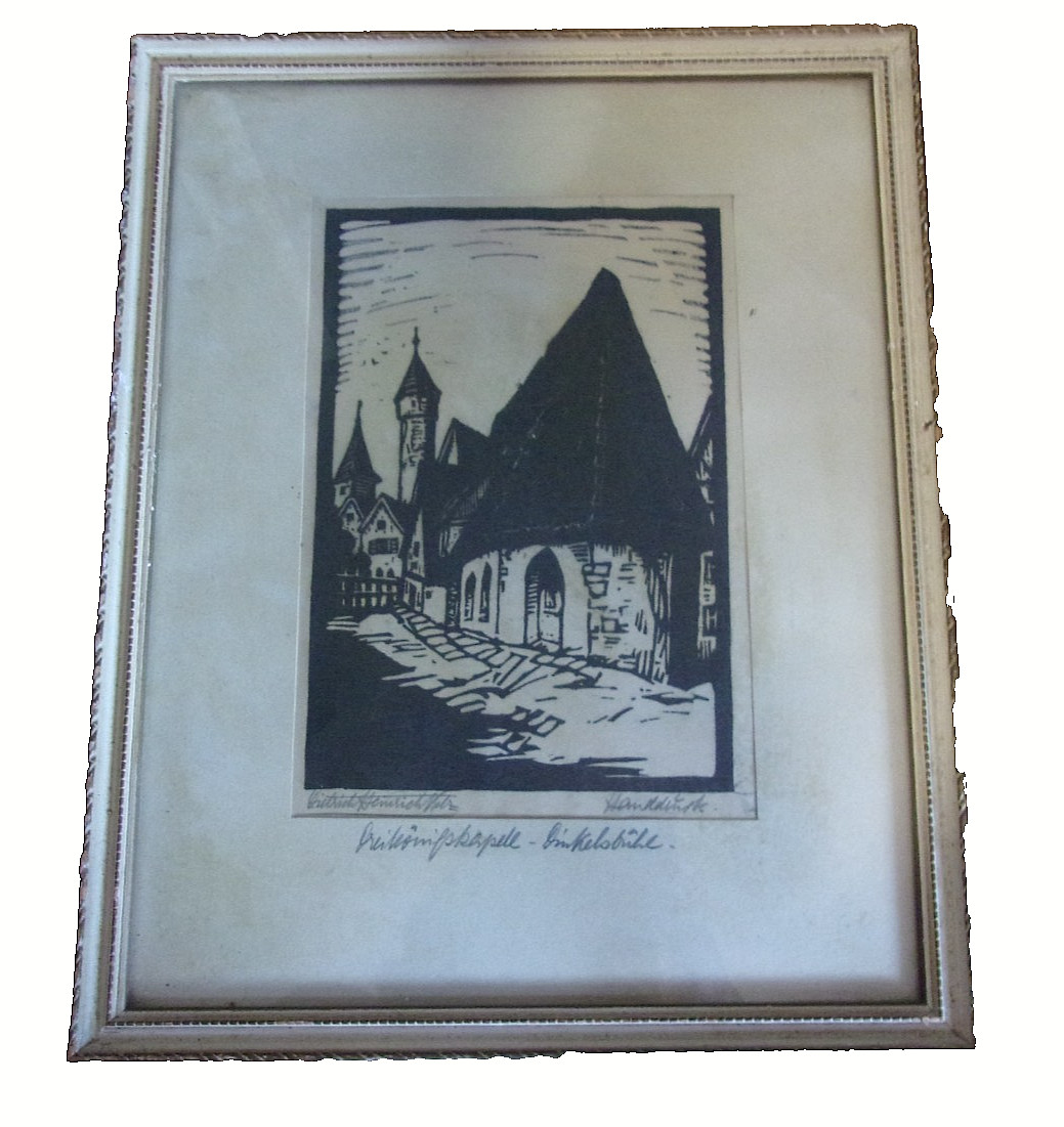 VINTAGE 1920’s Lino Print by Dietrich Heinrich Volz Signed by Volz in Pencil