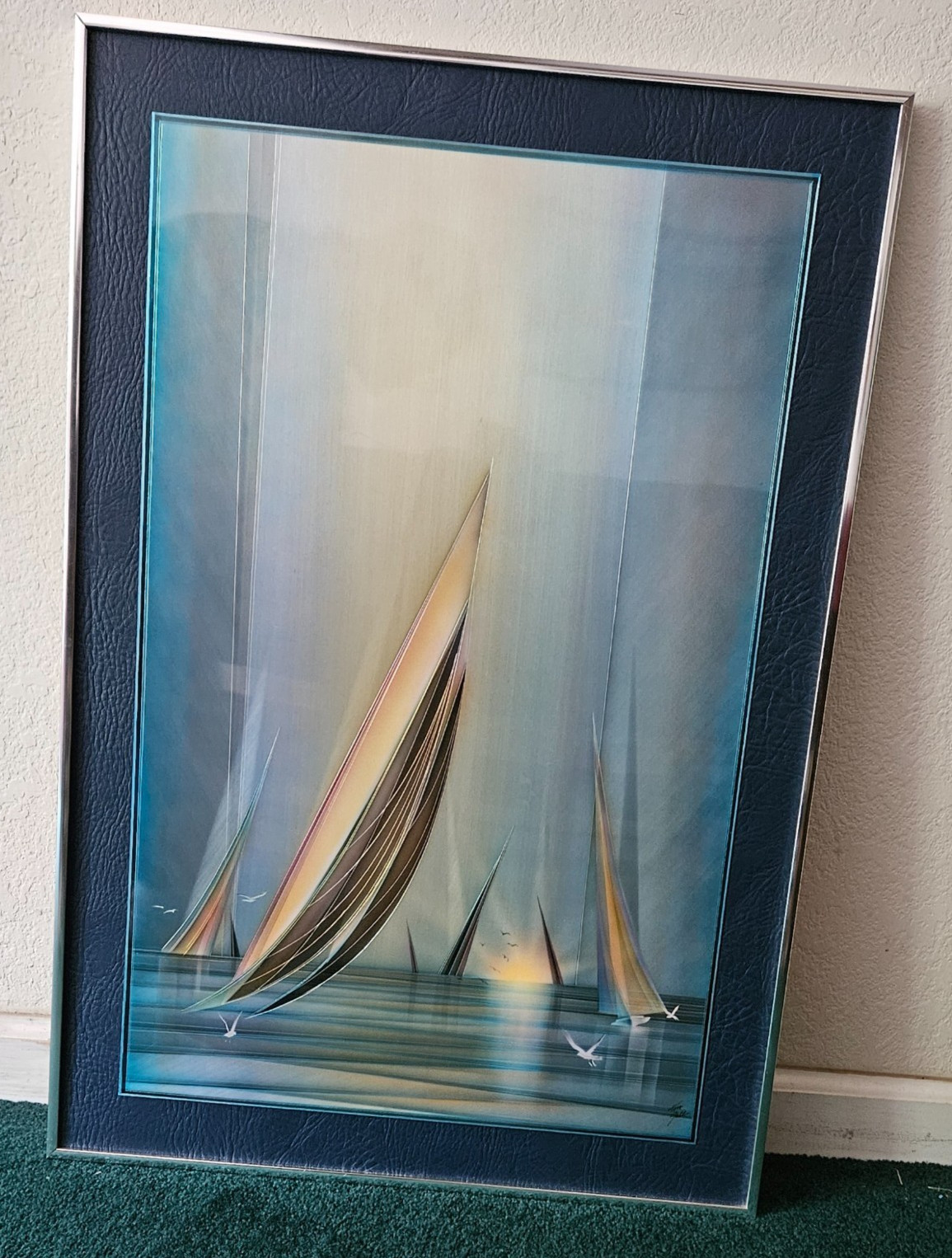 Original Signed 1980 «Sails» Etched Aluminum Airbrushed Painting by TOM GALL