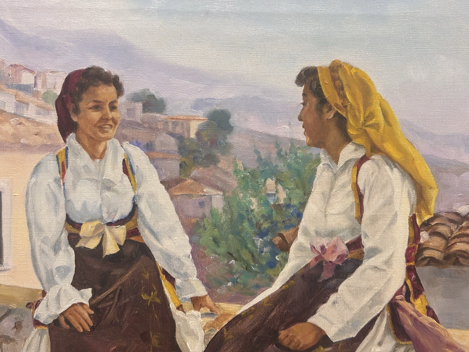 Serene Vintage Traditional Genre Orig Signed Painting, Cultural Art Decor Gifts