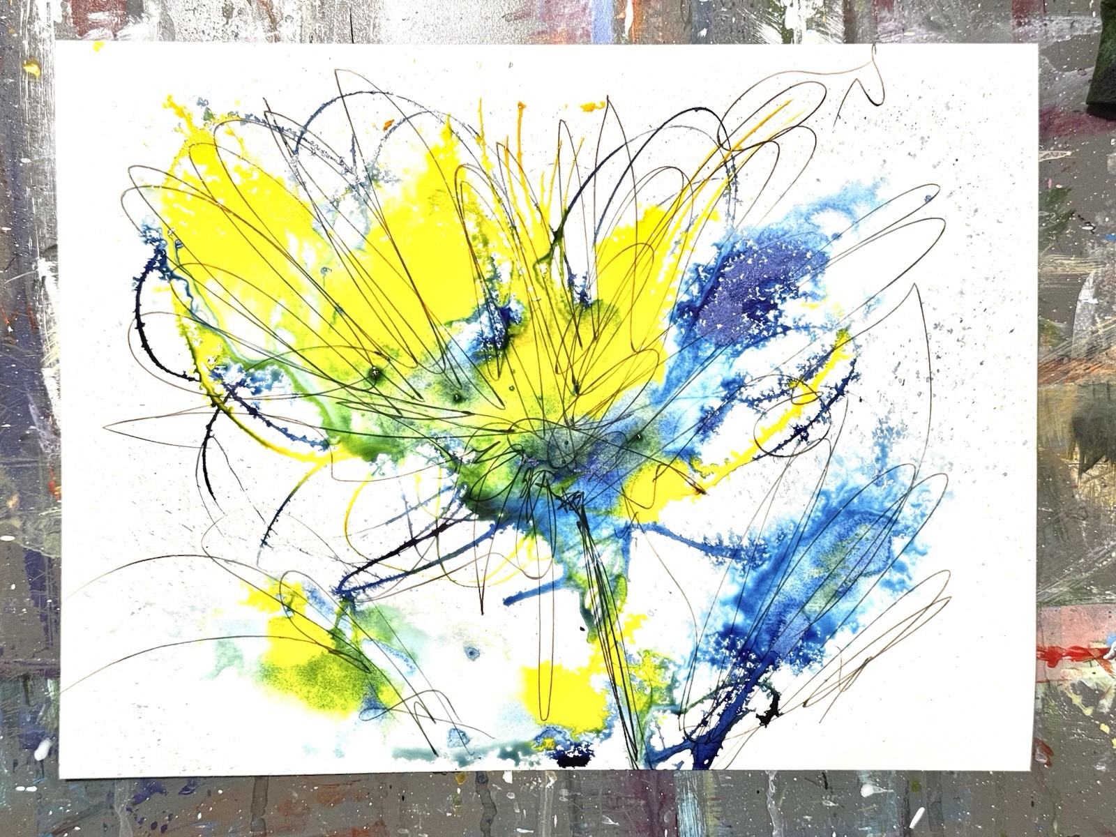 Original Abstract Expressionism 9X12 Flower Paper Modern Handmade Signed 15