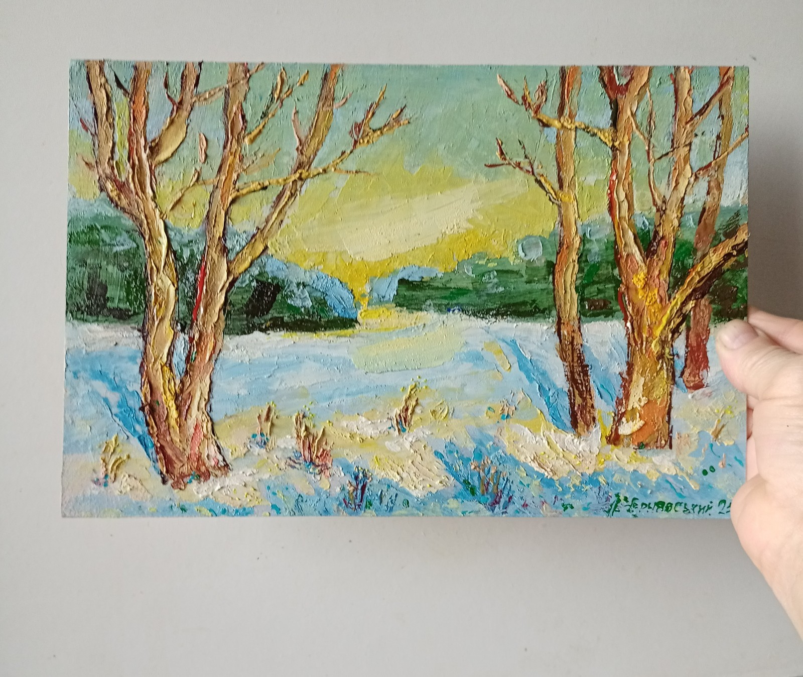 Winter Impasto Painting Original Art Impression Oil Painting 7.8 x 11.8 in