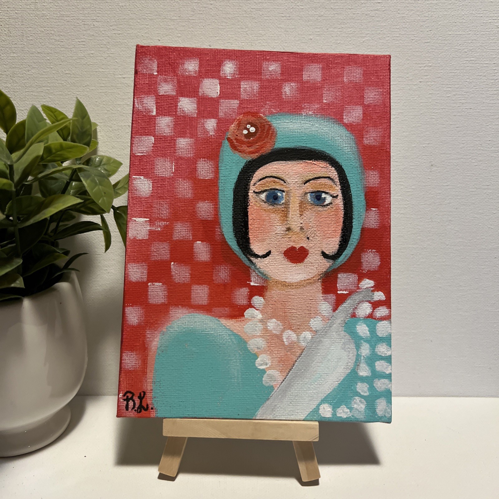 Original Acrylic Painting on Flat Canvas Panel 5×7 OOAK Flapper Girl