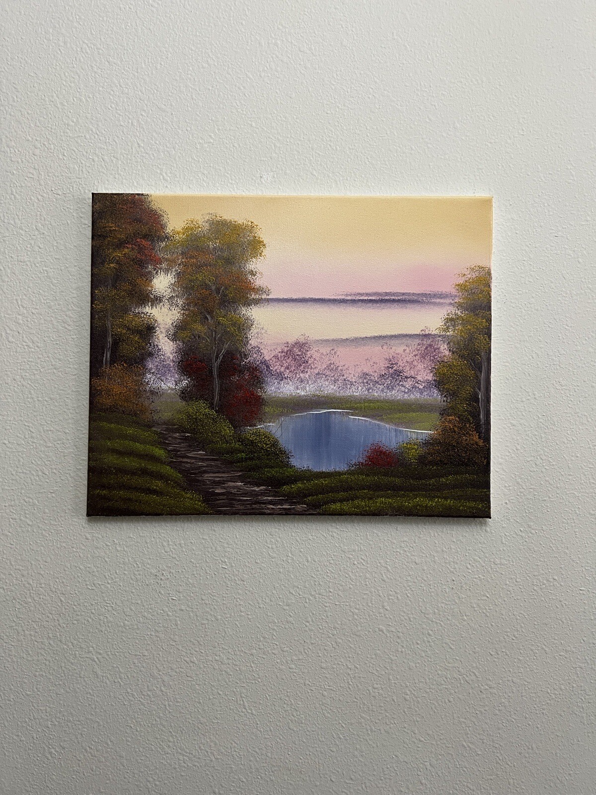 Bob Ross style original landscape Fall oil painting “Autumn Exhibition ” 16×20