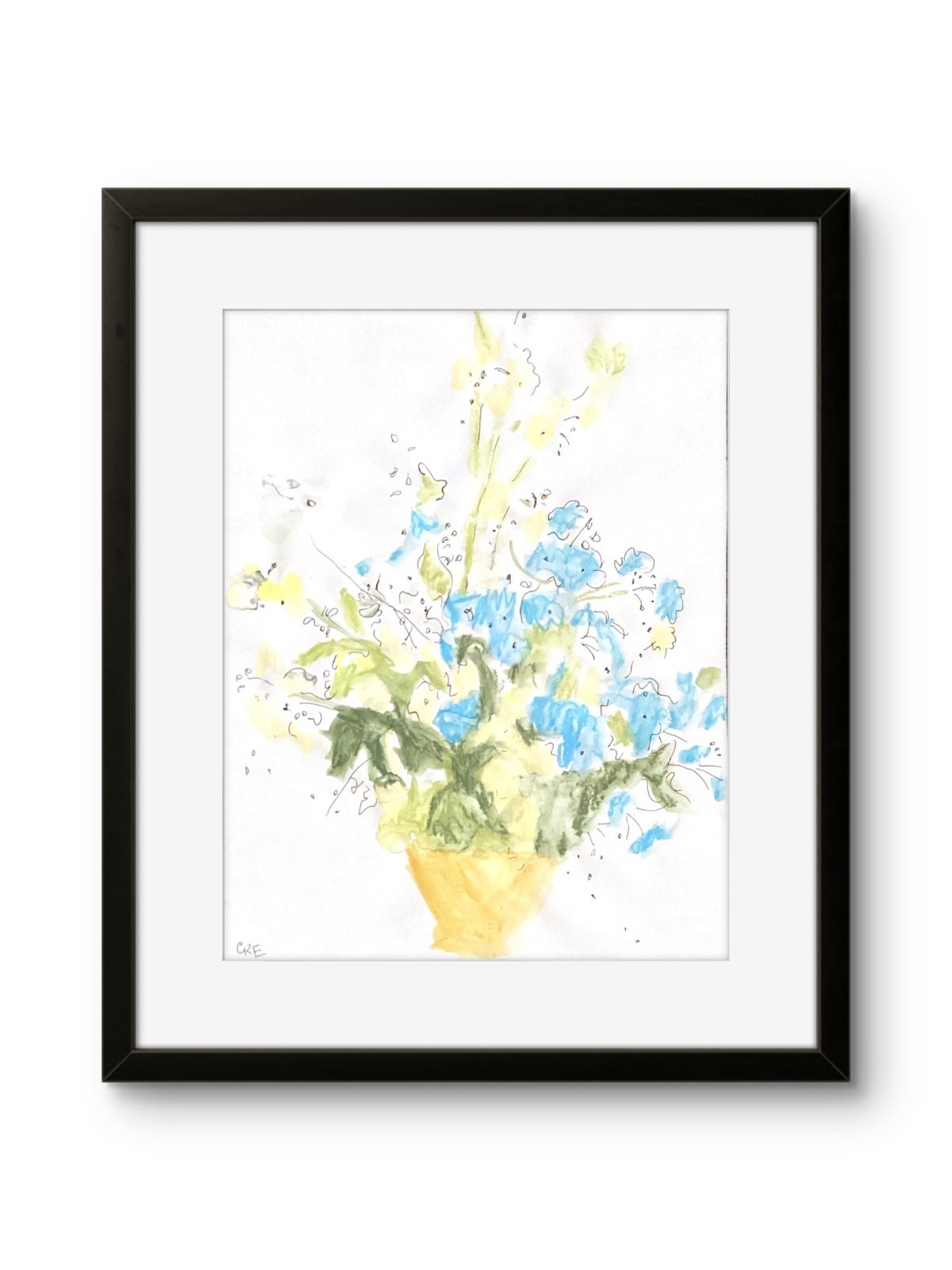 Original Asian Flowers in a Vase Doodle Modern Bright Pop Art 11×14 on Paper