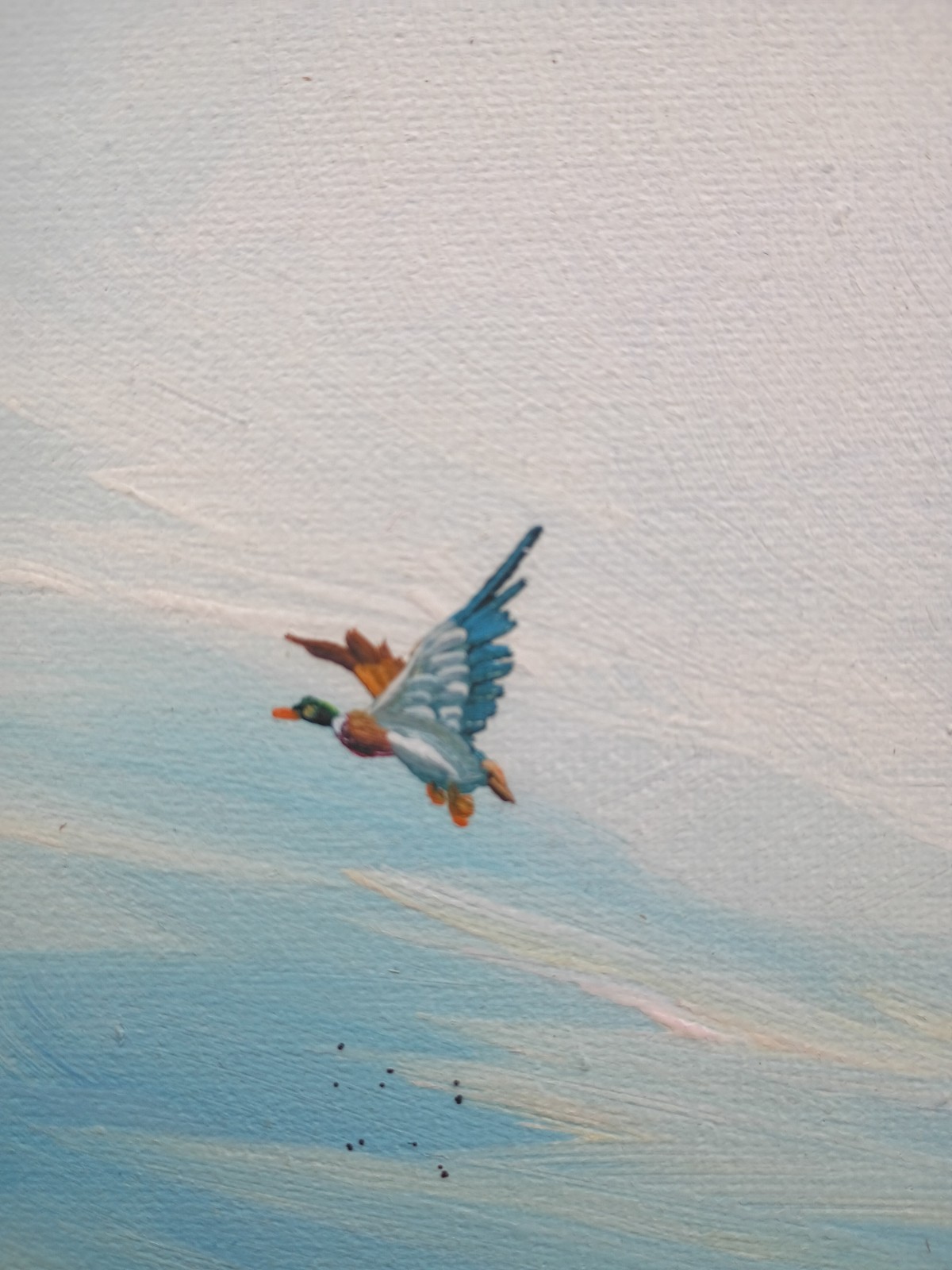 Vintage Clara Inness CabinCore Original Oil Painting Framed Mallard Ducks Marsh
