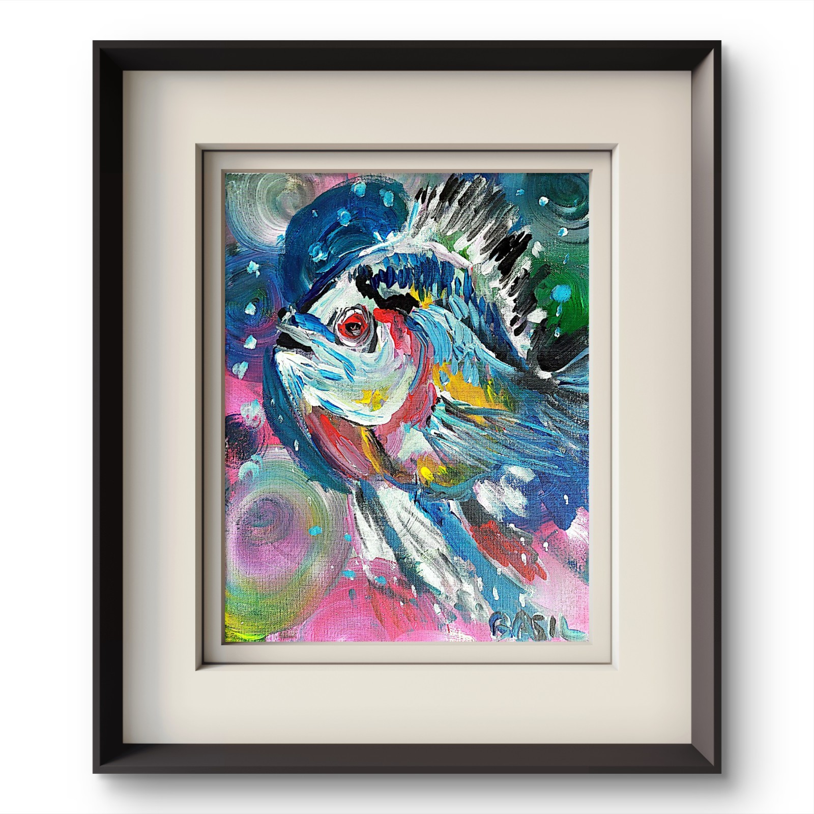 Vibrant Fish Abstract Expressionism Canvas Painting 11×14