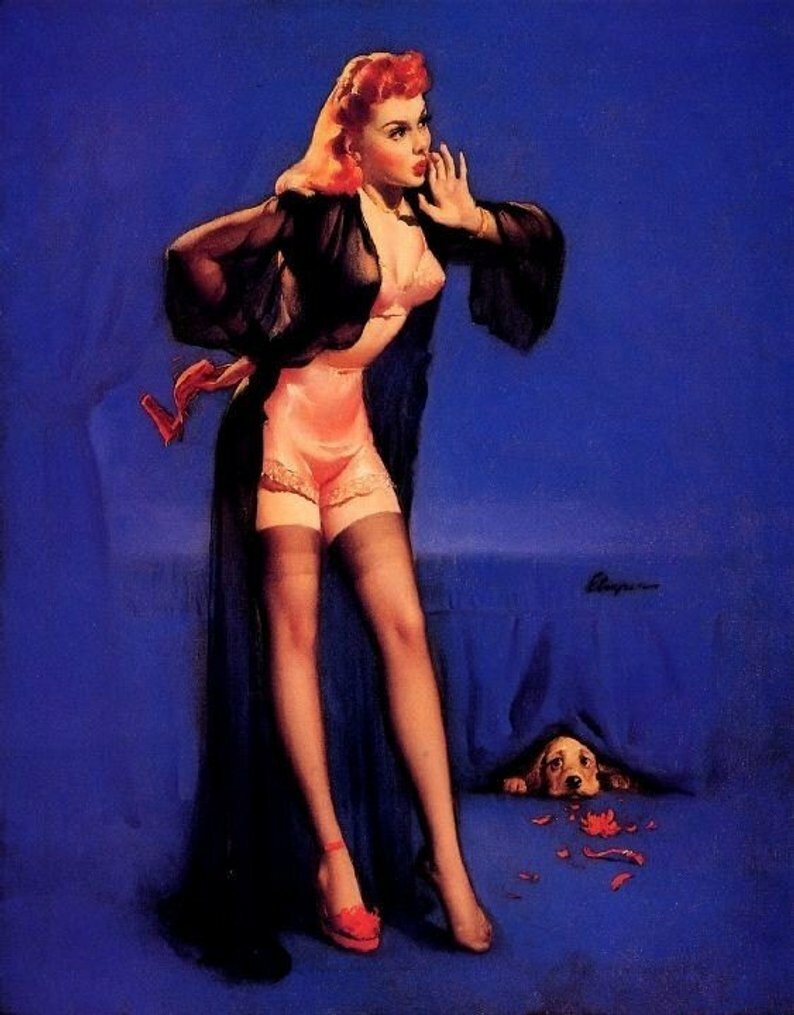 Gil Elvgren RECOGNIZE ME Original Painting Pin-Up MASQUERADE BETTIE PAGE Pinup