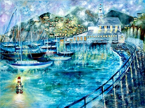 von Wening art Santa Catalina Island Yacht Club Avalon California Harbor & Beach