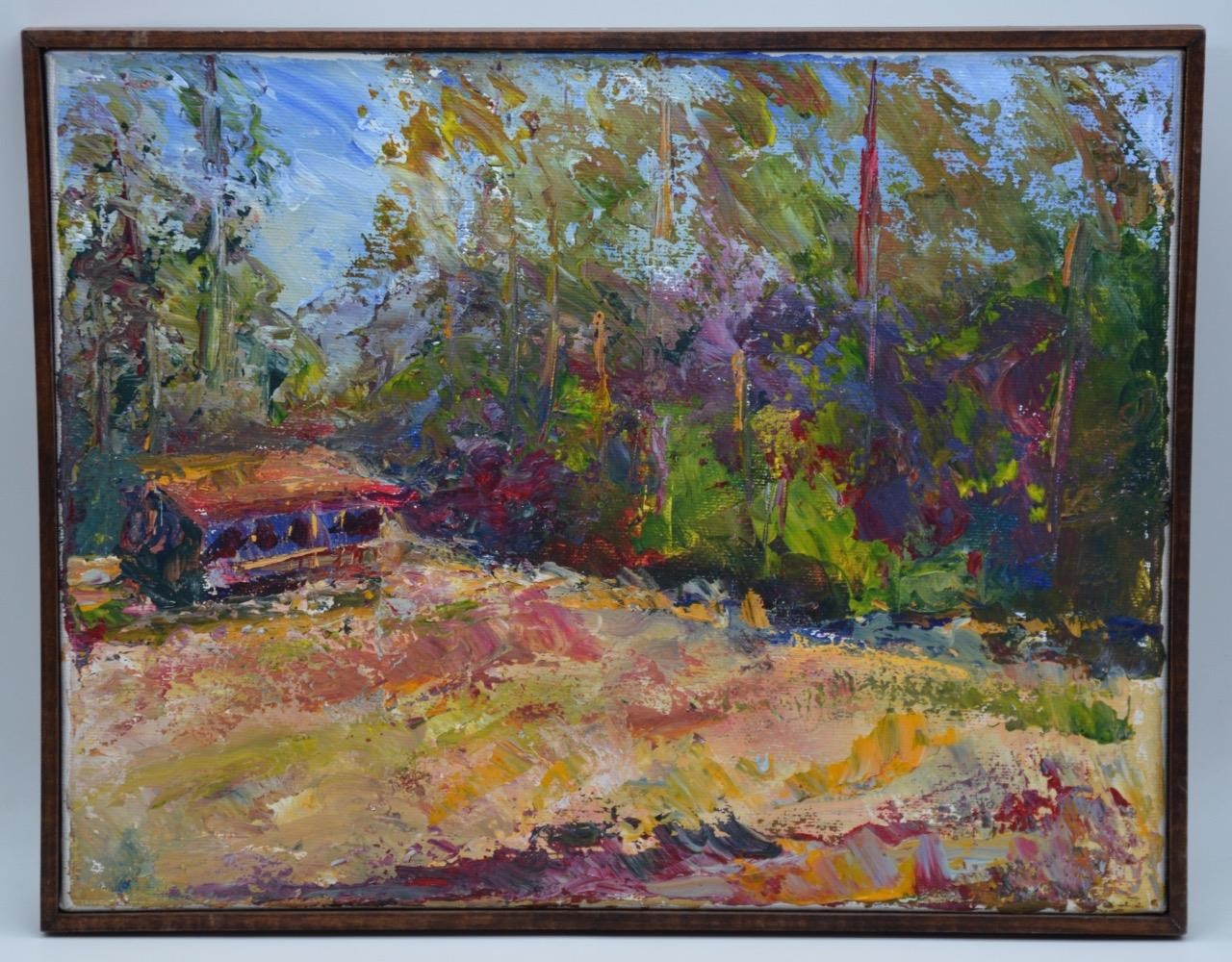 Devils Postpile Camp «Cabin In The Meadow» Landscape Painting by Shaw(?) 2015