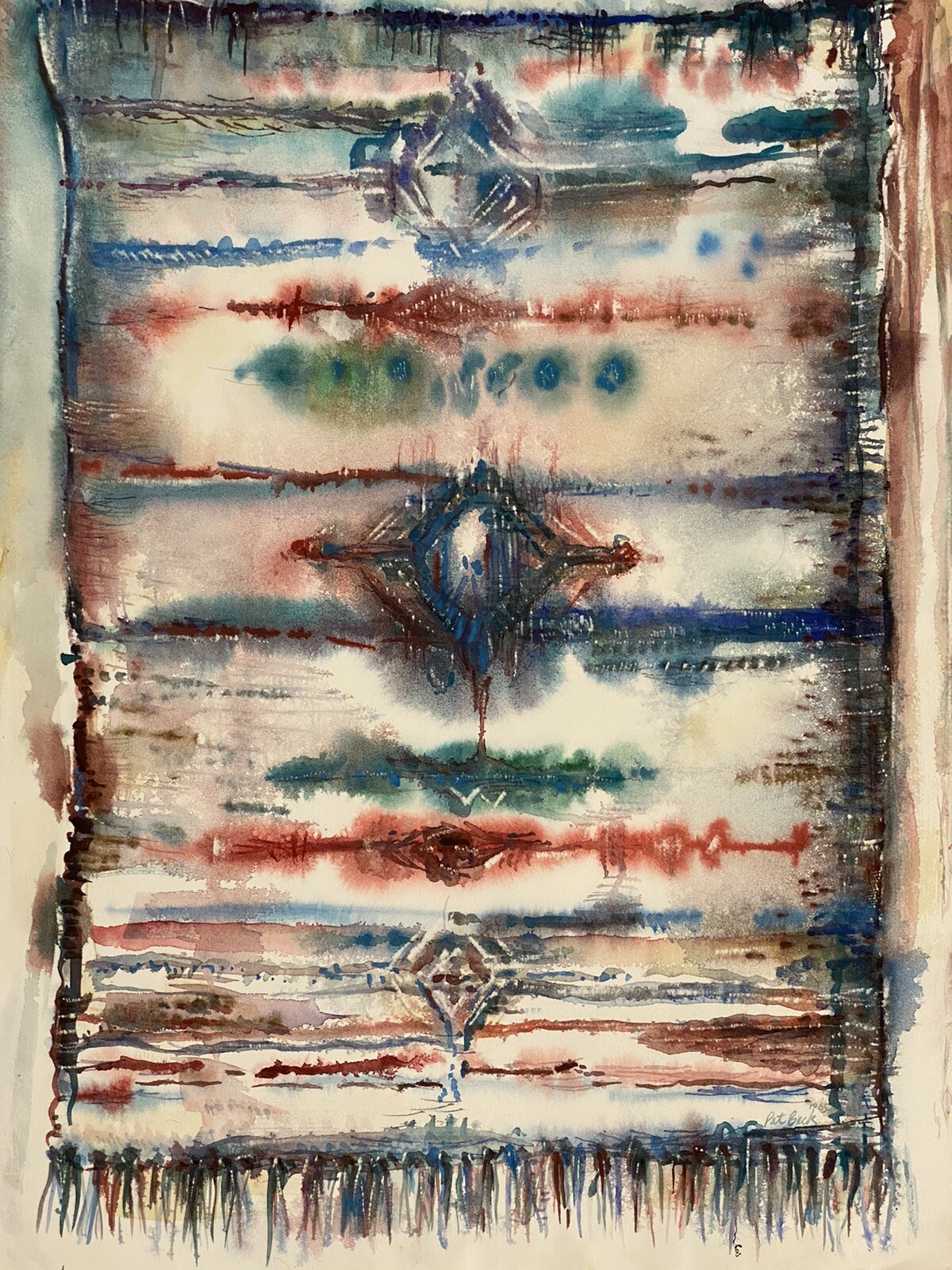 Pat Beck Ca. VTG Impressionism MOD Abstract Study Southwestern Textile Painting