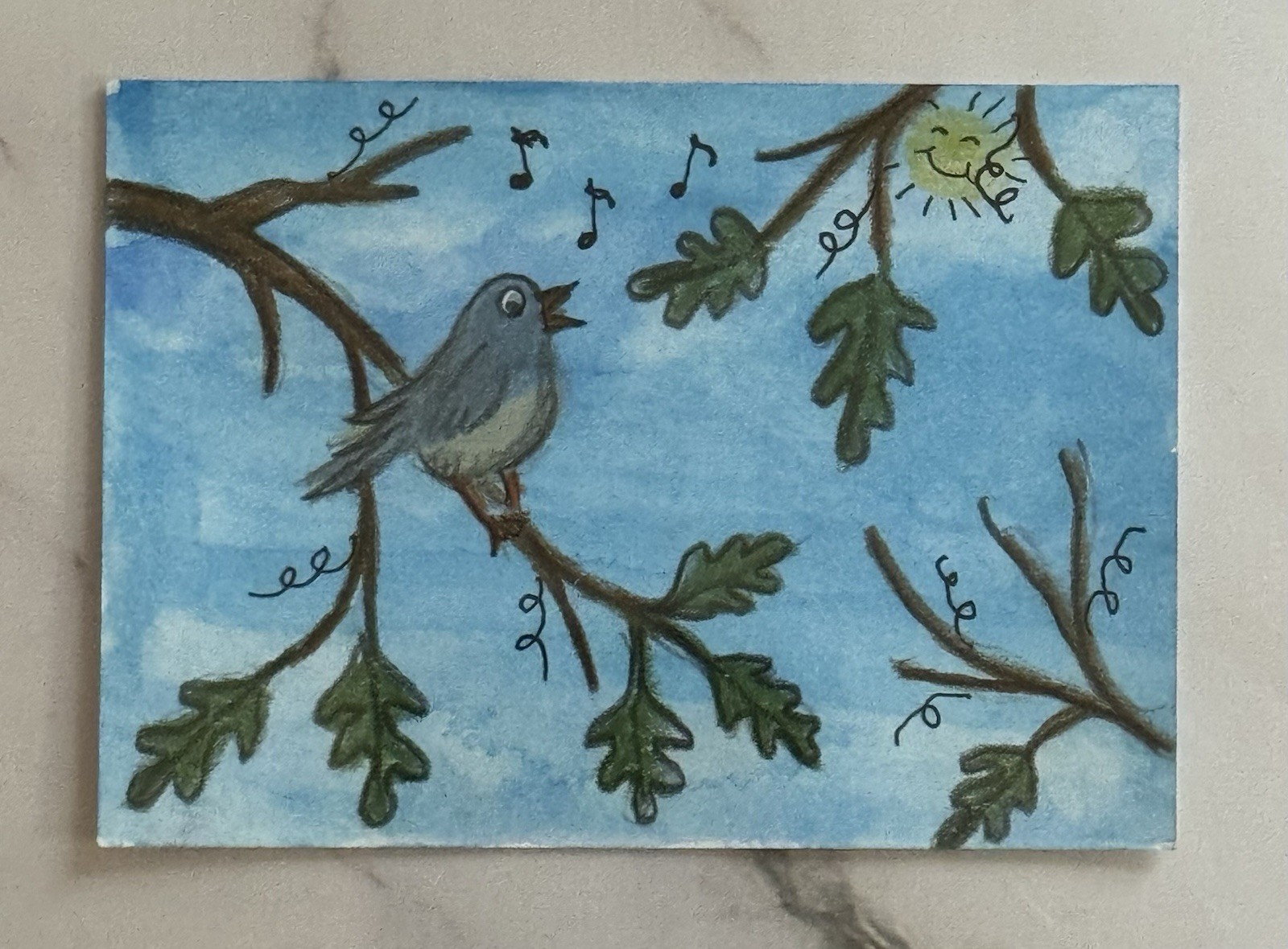 Aceo Original Art Trading Card, Sweet Singing Bird, Art By Sommer Rayn