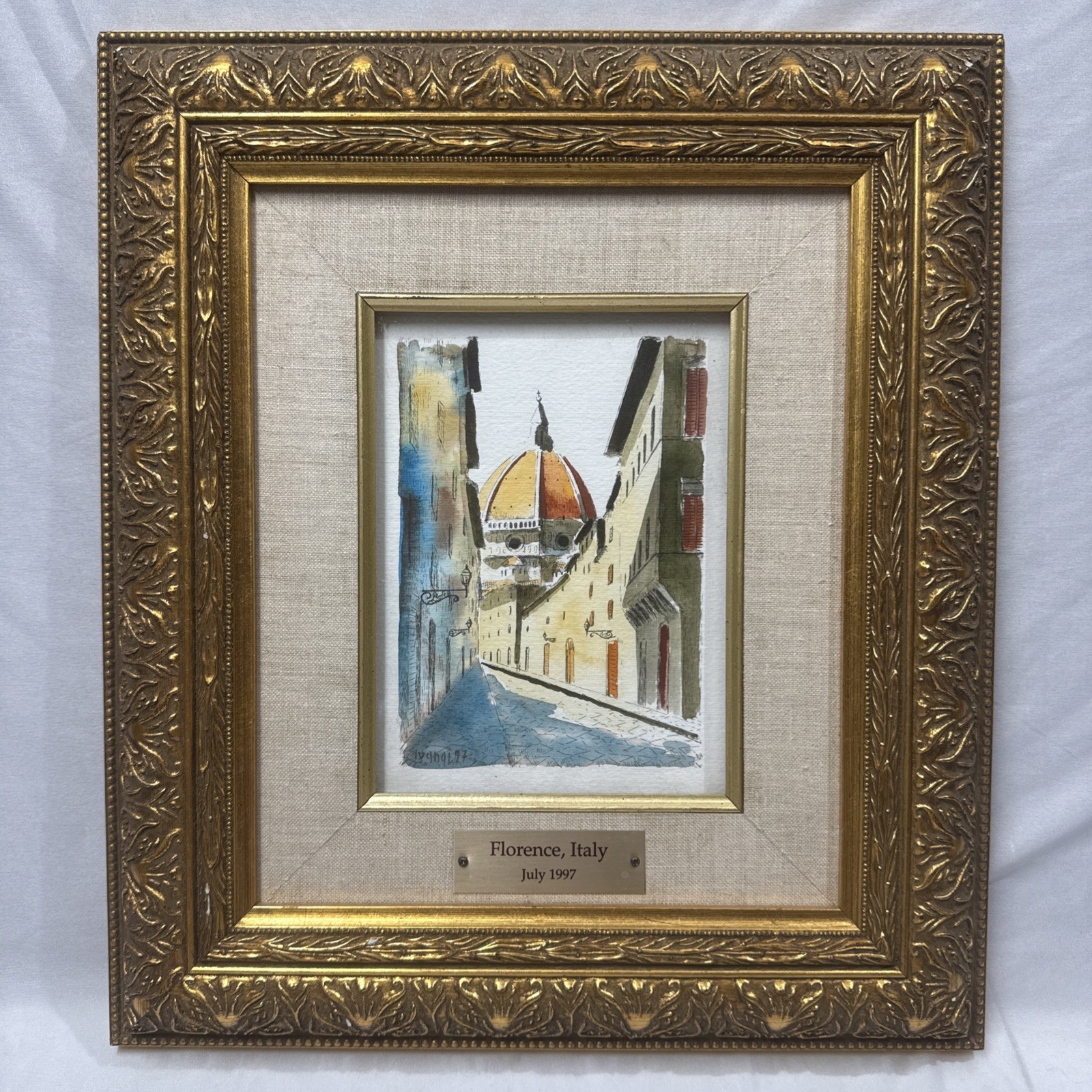 Original Watercolor Print Cathedral Florence, Italy Signed Dated 1997 Framed