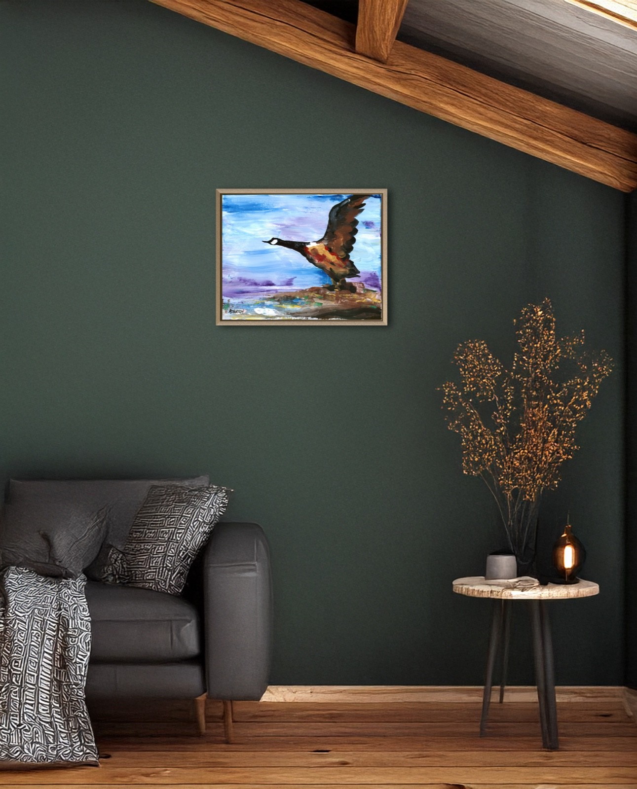 11×14 Original Flying Canada Goose Painting Wildlife Contemporary Bird Painting