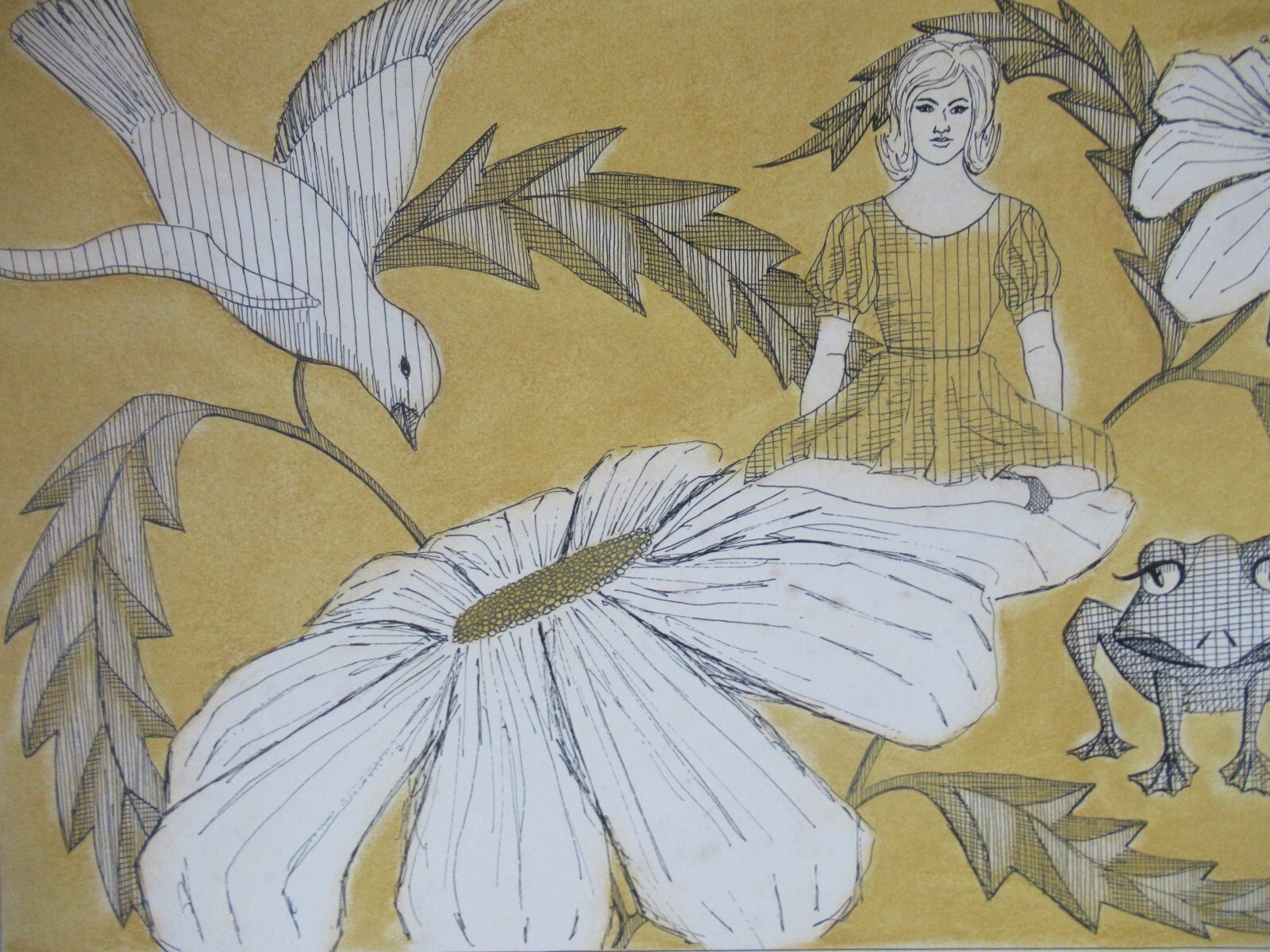 Original signed illustration Thumbellina Jon E Steinberg yellow black white