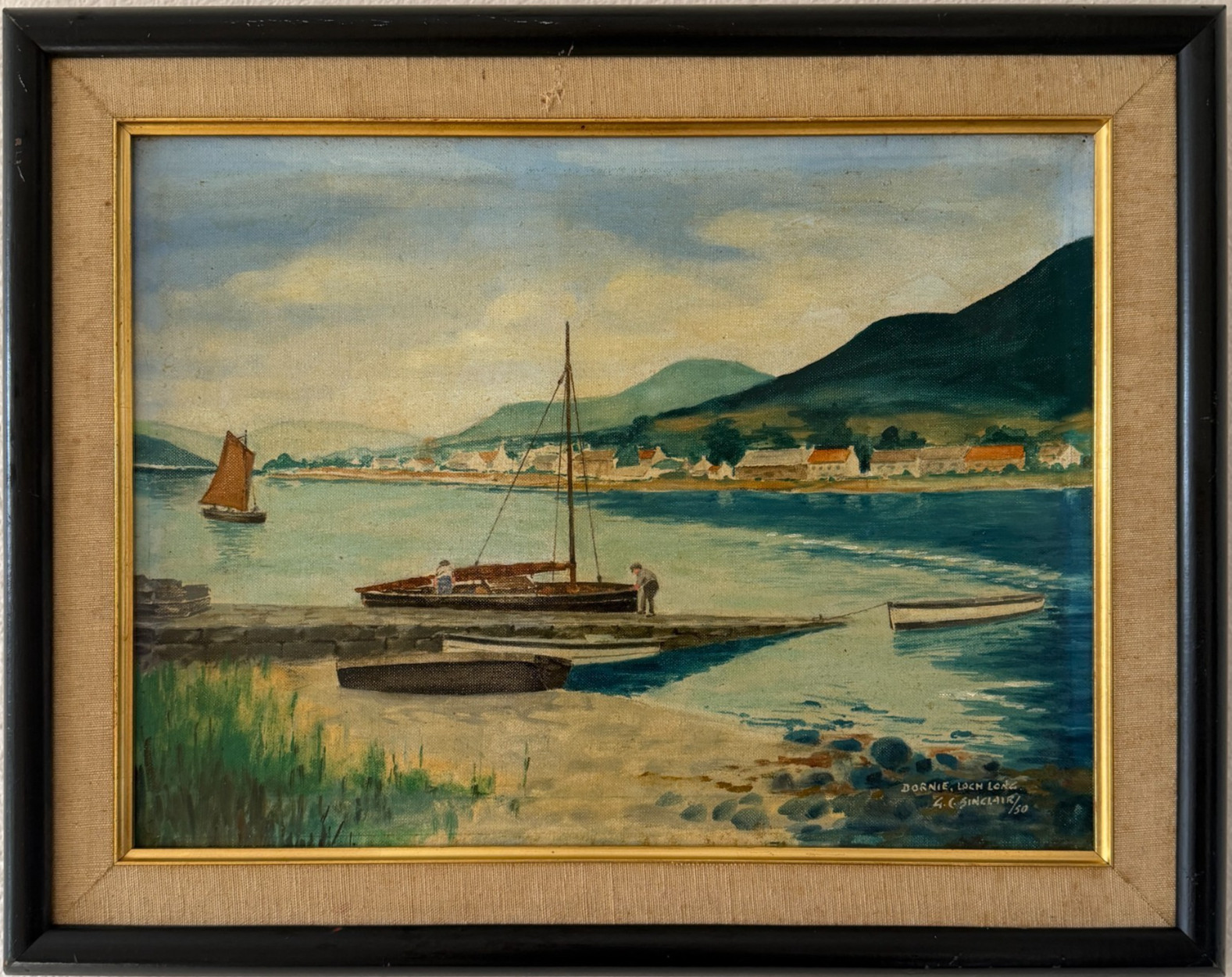 Vintage Original Coastal Landscape Scottish Highlands Signed Framed Sailboats