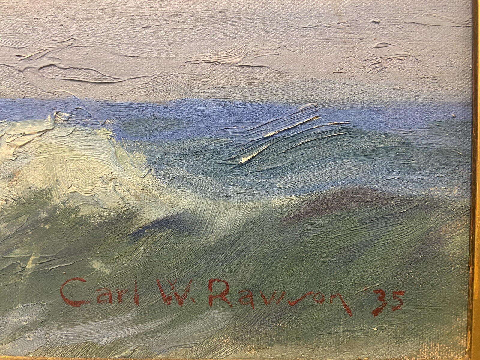 Carl W. Rawson (1884-1970 ) Seascape Seashore Oil/Canvas Signed LR & Dated ‘35