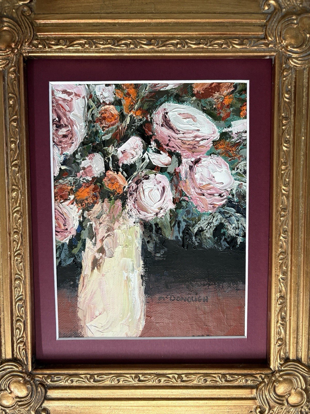 Oil on Canvass Floral Still Life — Signed “McDonough” 13.5 X 15.5 Inches