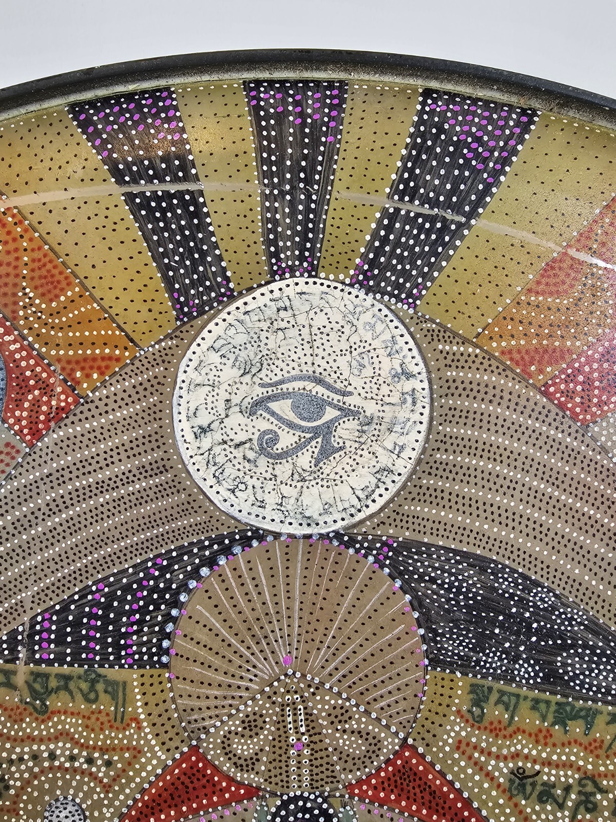 ART – Original Signed Abstract Mandala Pointalism Painting on 25 Inch Drum Head